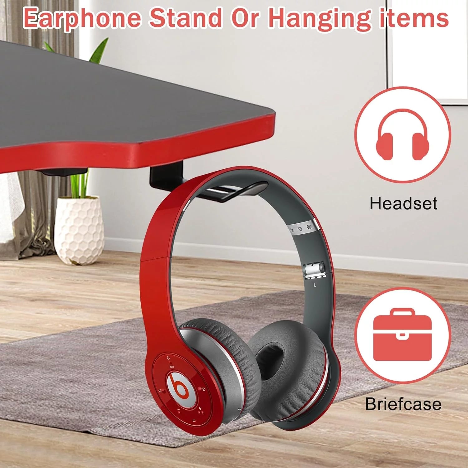 47 Inch Gaming Desk Z-Shaped Computer Desk Home Office Desk with Headphone Hook, Red